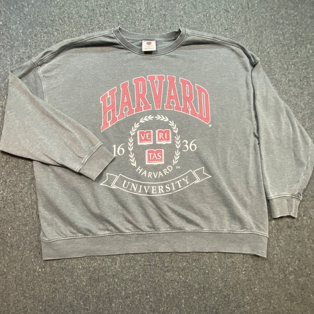 Harvard University Sweatshirt XL Mens Gray‎ Preppy Faded Graphic Crewneck